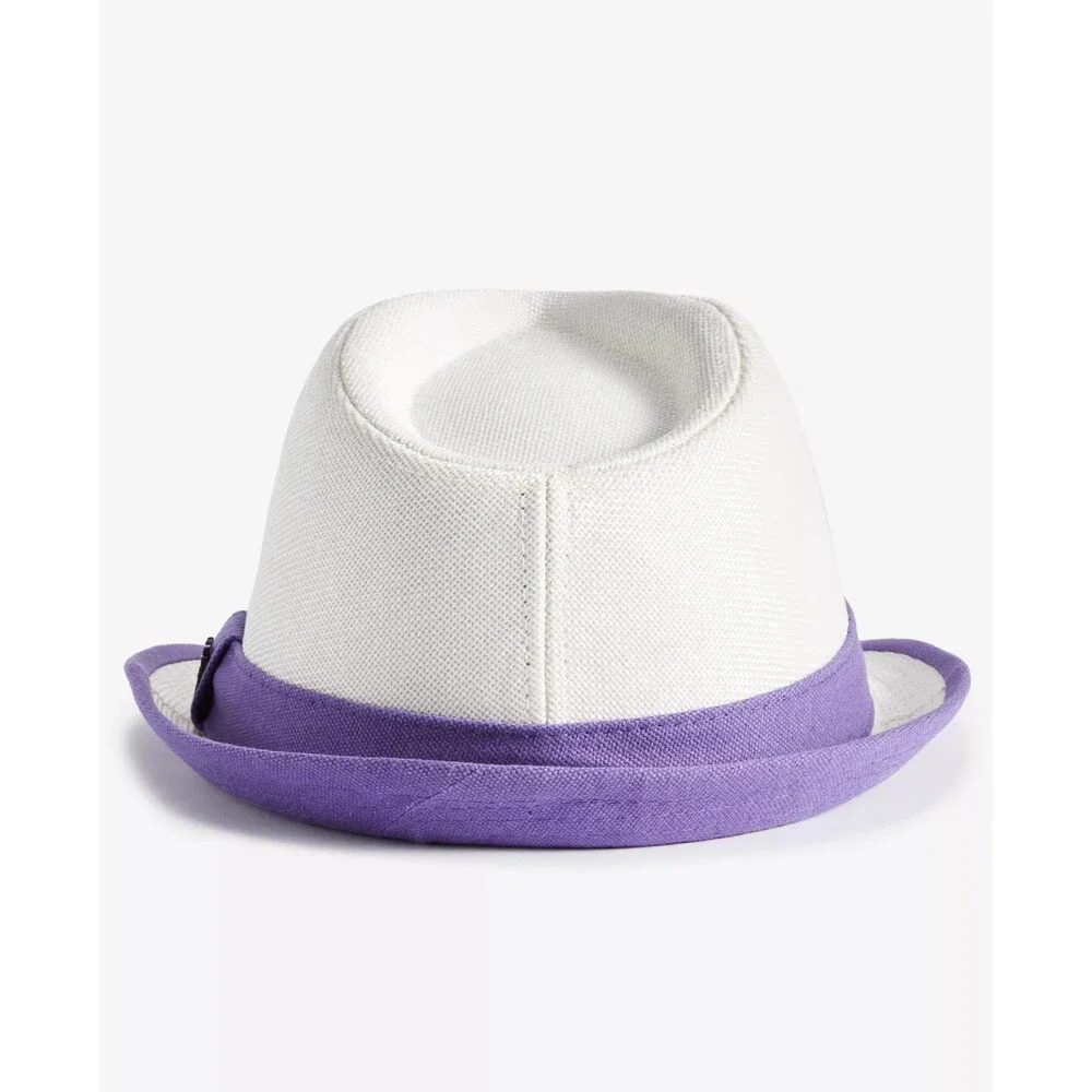 STACY ADAMS Straw Fedora Mens Large White Purple Band Diamond Crown $65
